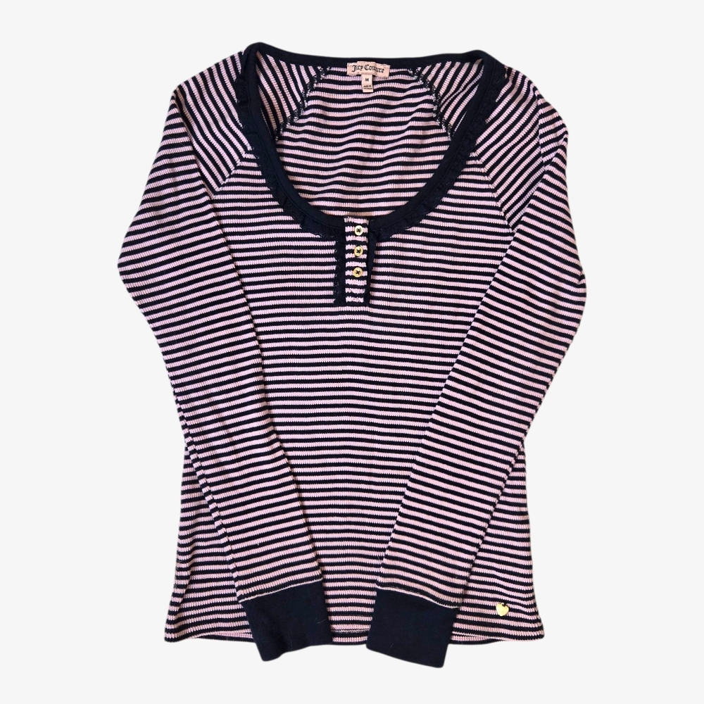 Y2k Juicy Couture Pink And Navy Thermal Top 🩷